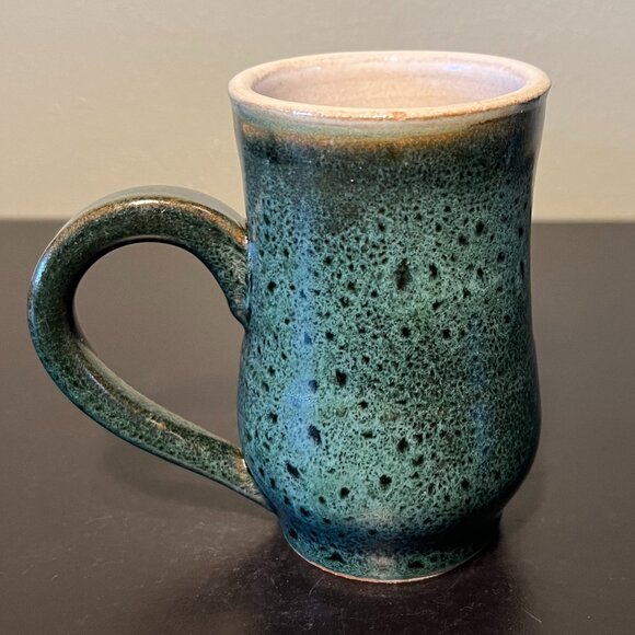 Pair of Handcrafted Green Glaze CS Pottery Mugs w/ Large Black Speckles - Picture 5 of 13